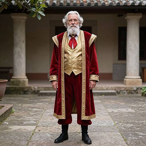 Elderly Man in Red-Gold Costume