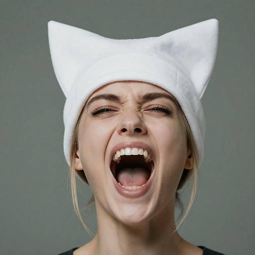 Screaming Woman in White Hat Portrait