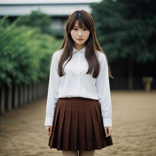 Young Woman in White Shirt and Brown Skirt