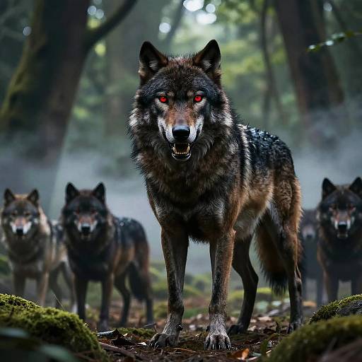 Angry Alpha Black Wolf Guarding Pack