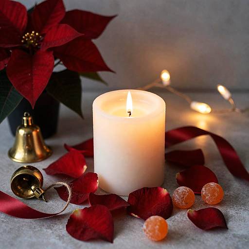 Candle Nestled in Poinsettia Glow