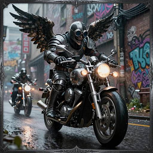 Grotesque Rider in a Gritty Alley