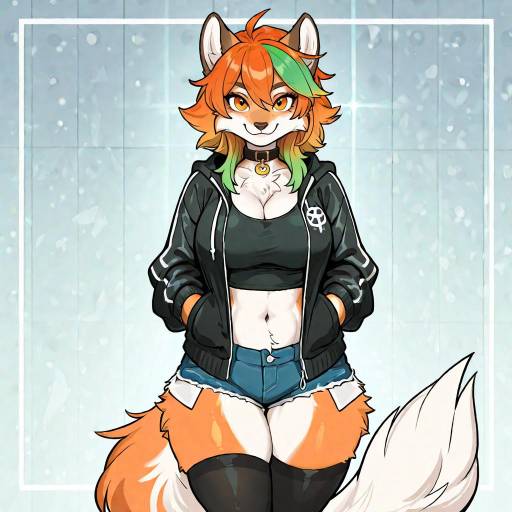 Furry Female Character with Colorful Hair