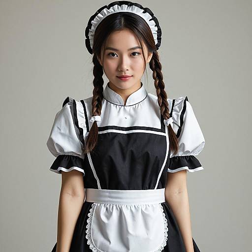 Asian Woman in Classic Maid Outfit