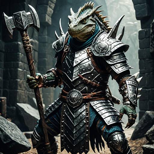 Lizardfolk Shaman in Armor with Hammer