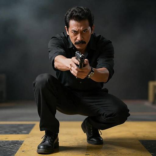 Intense Portrait of a Mustached Man