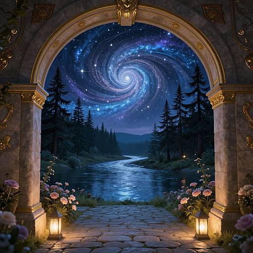 Mystical Stone Archway at Night