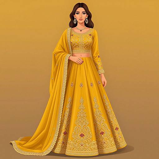 Elegant Pakistani Gown Digital Illustration