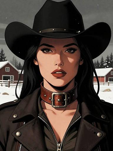 Cowgirl in Snowy Christmas Farm