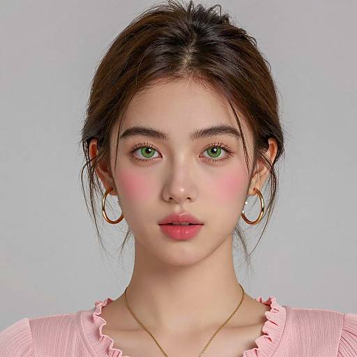 Young Woman with Green Eyes and Pink Top