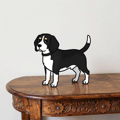 Black Beagle on Carved Oak Table