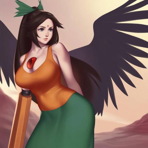 Fantasy Winged Woman with Arm Cannon in Desert Canyon