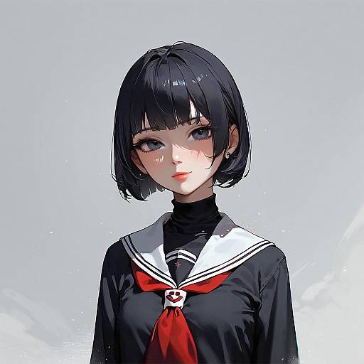 Anime Girl in Black Serafuku School Uniform