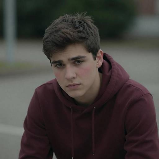 Moody Cinematic Portrait in Maroon Hoodie