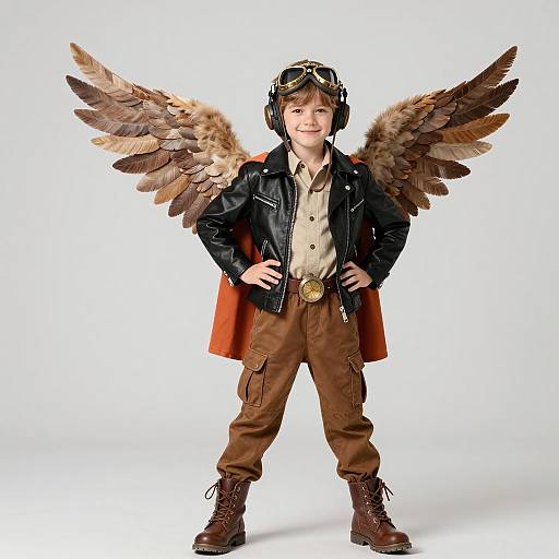 Boy in Steampunk Winged Pilot Costume