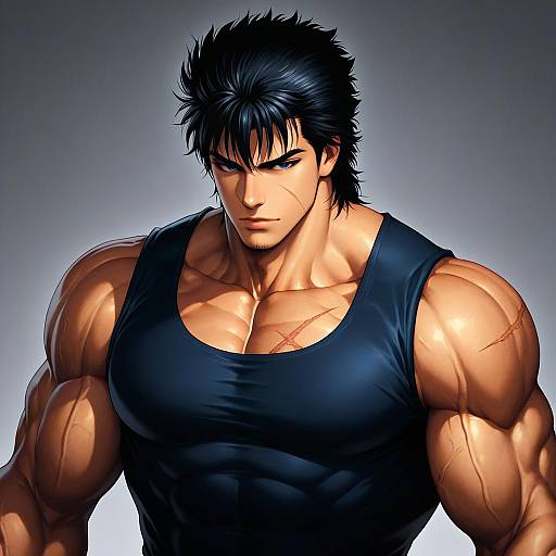 Illustration of Kenshiro, hokuto no ken in the style of Mike inel