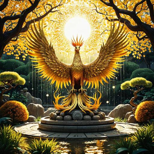 Golden Phoenix in Tranquil Zen Garden