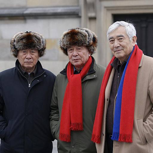 Three Older Men Posing Outdoors