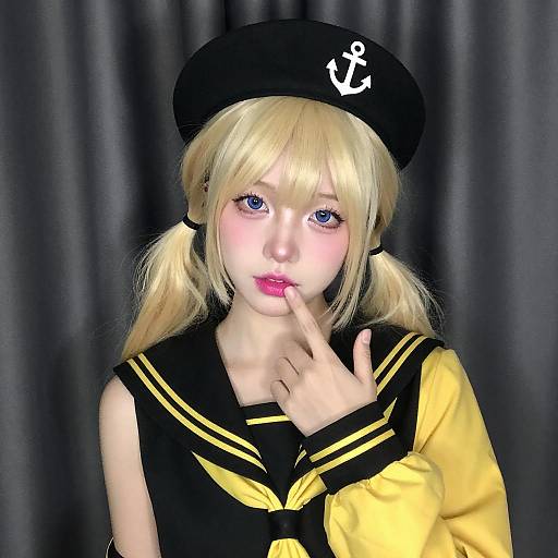 Young Woman in Sailor-Style Outfit
