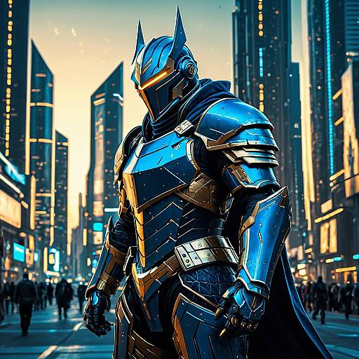 Cyberpunk Knight in Azure Armor