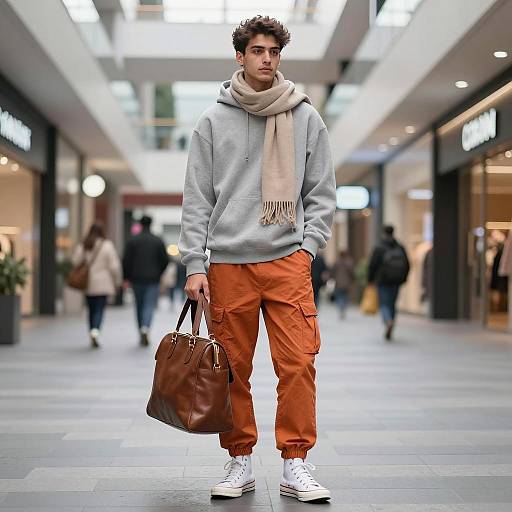 Urban Casual Look in Modern Shopping Mall