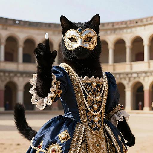 Baroque Masquerade Black Cat Portrait