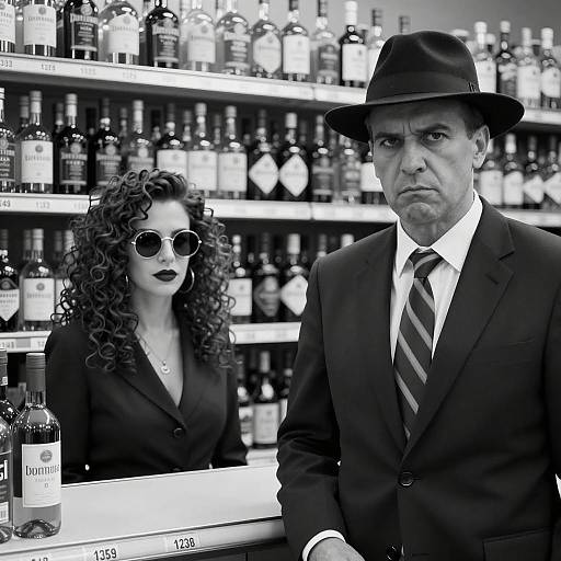 Vintage Noir Scene in Liquor Store
