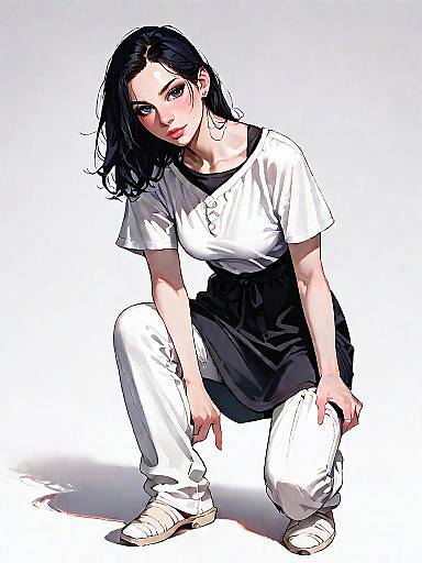 Casual Woman in Taupe Tunic and White Pants