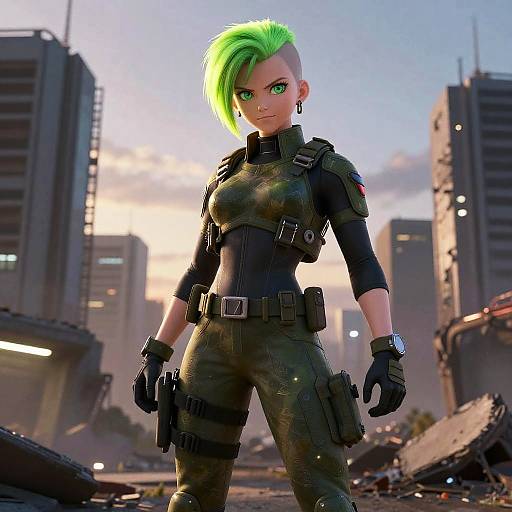 Anime Android 18 in Neon Stealth Suit