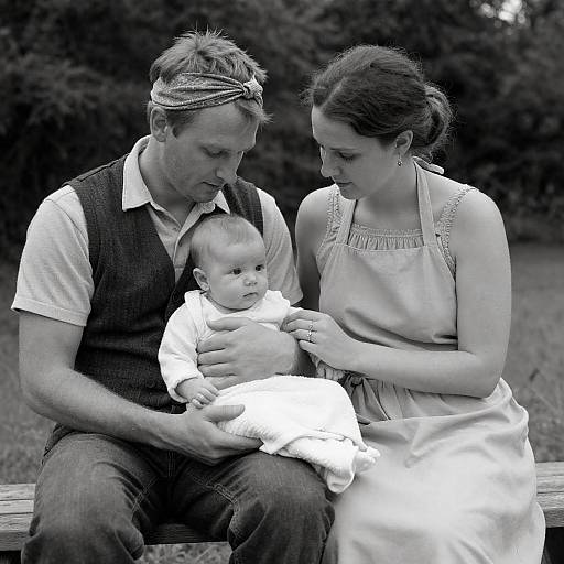 Vintage Black-and-White Outdoor Family Portrait Photo