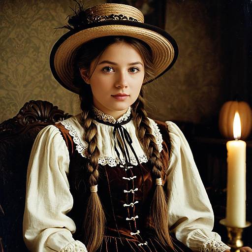 Victorian Girl with Candle on Halloween