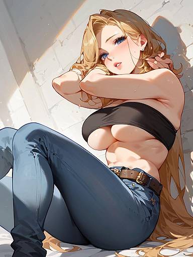 Stylish Woman in Crop Top and Jeans