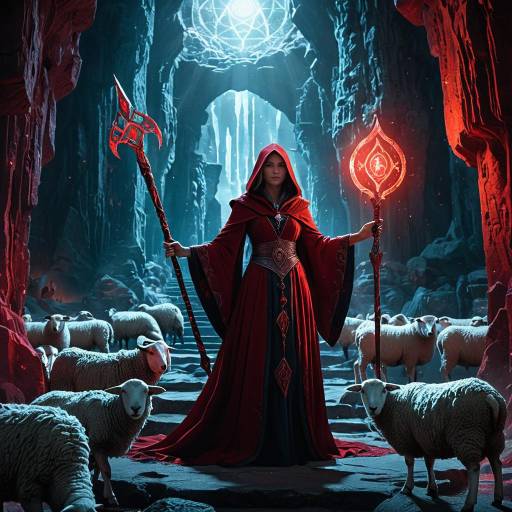 Sorceress in Crystal Cavern with Sheep