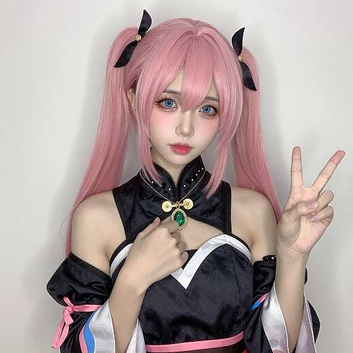 Portrait of Pink Twin-Tails with Pendant