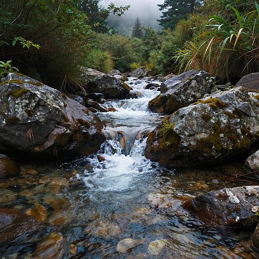 Natural Mountain Stream with Lush Greenery