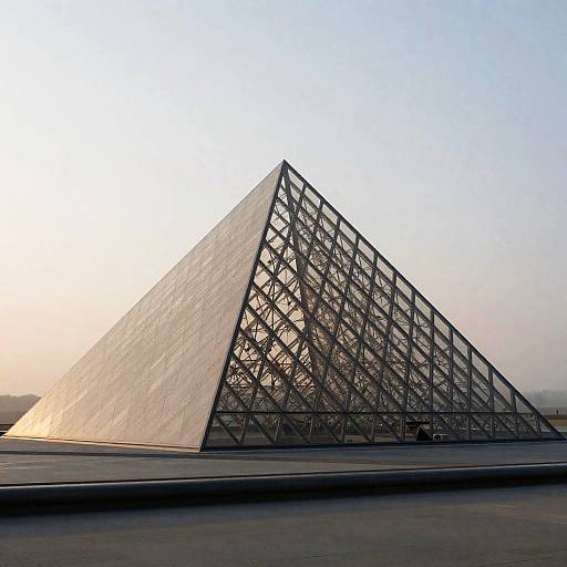Tadao Ando-Style Louvre Pyramid at Dawn