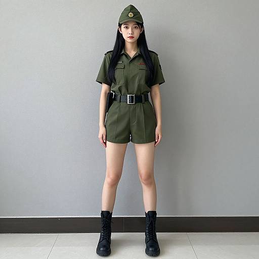 Realistic Woman in Military Outfit