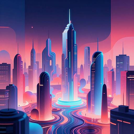 AI-Generated Neon Abstract Cityscape
