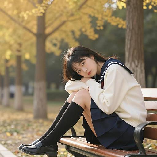 Tranquil Park Scene with Asian Woman