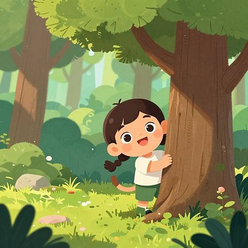 Cheerful Cartoon Character in Forest