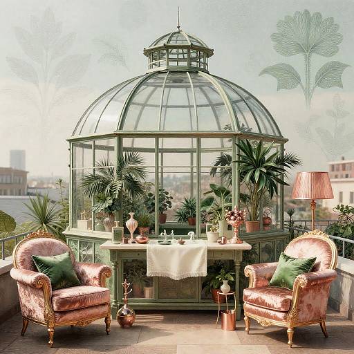 Ethereal Rooftop Greenhouse Atelier in Dürer Style
