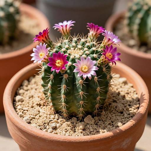Blooming Cactus in Rustic Clay Pot
