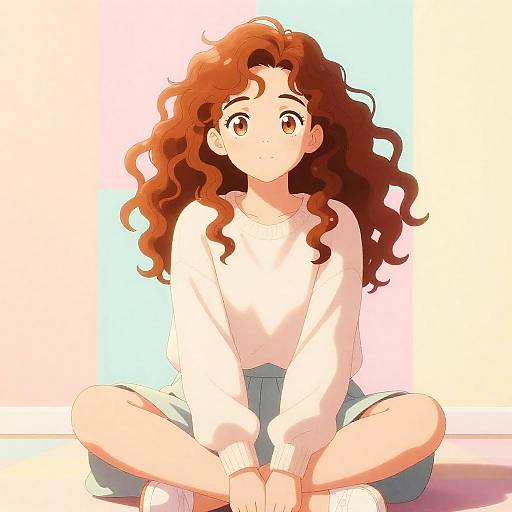 Thoughtful Pastel Anime Girl Portrait