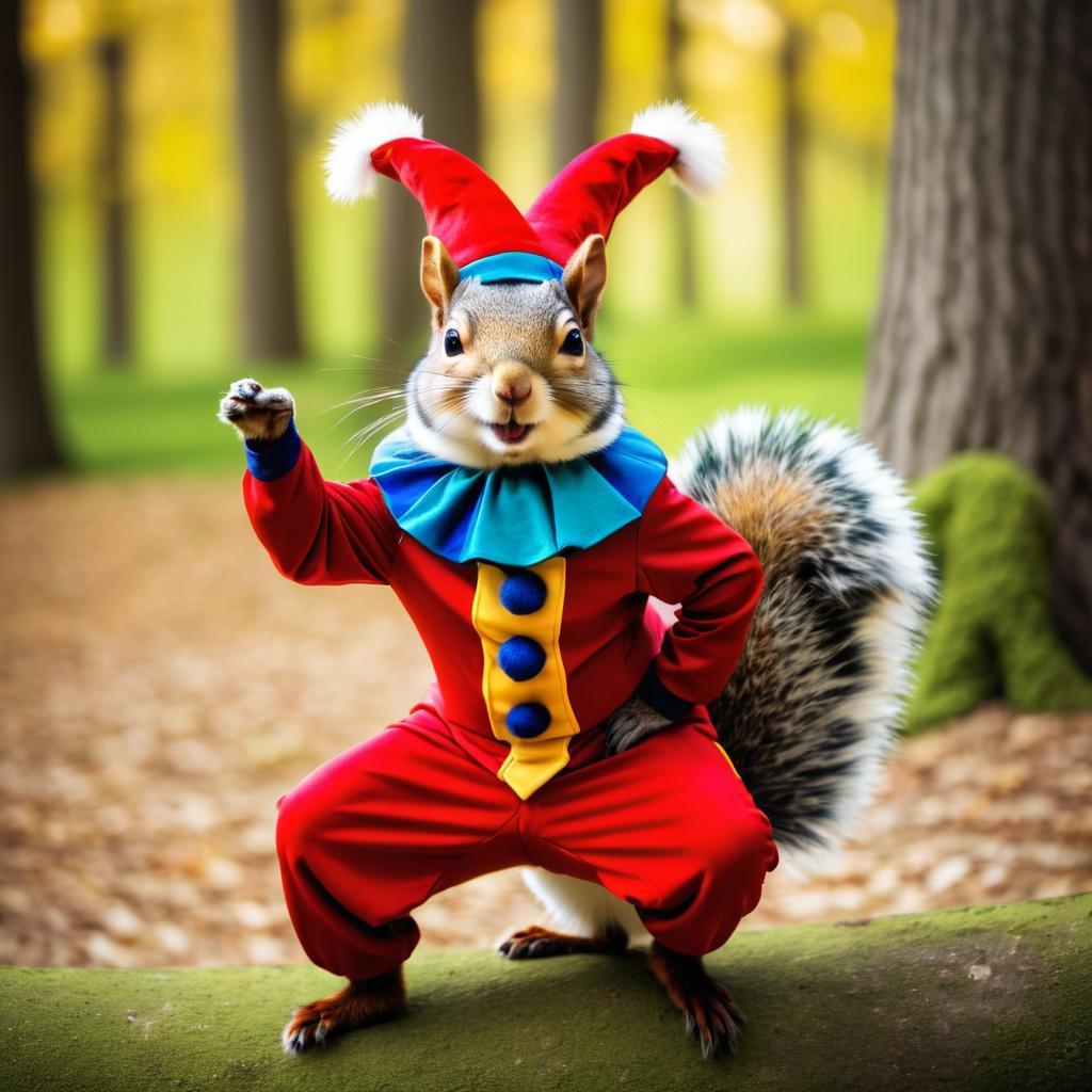 Whimsical Squirrel as a Playful Jester