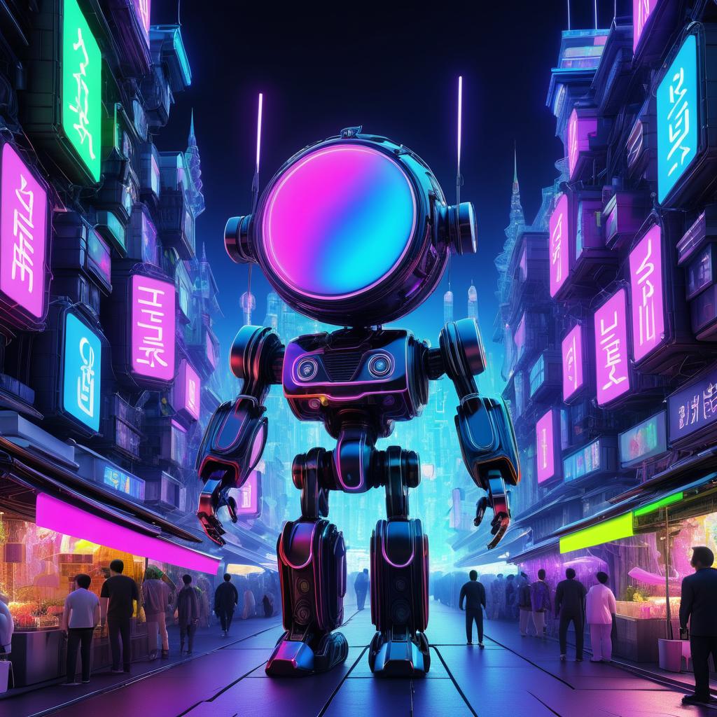 Neon City Robot Transformation Art