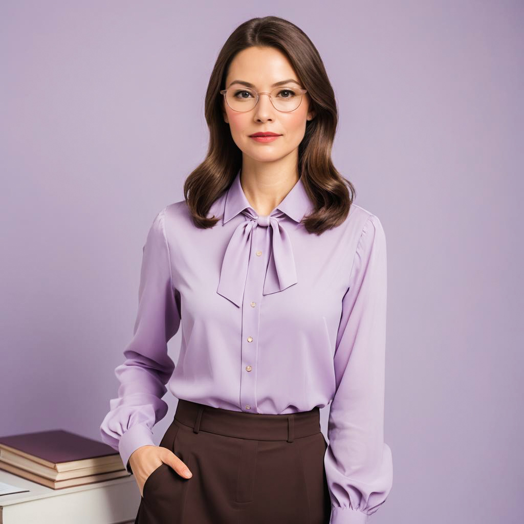 Attentive Librarian in a Lilac Studio