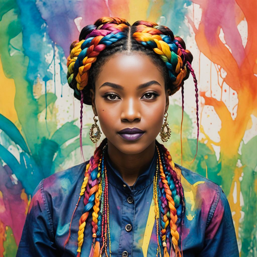 Joyful Avant-Garde Artist in Colorful Braids