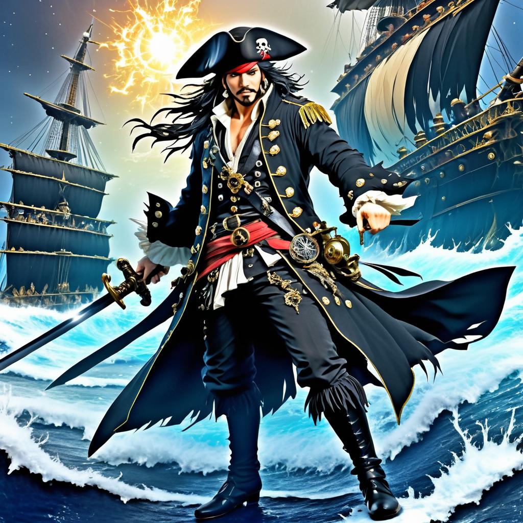 Fearless Pirate Captain in Stormy Seas