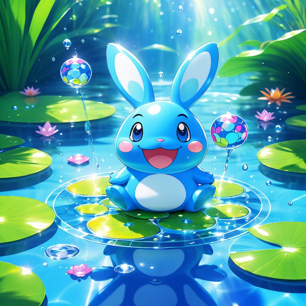 Playful Azumarill in Crystal Pond