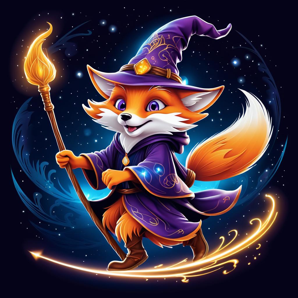 Fantasy Fox Wizard on Broomstick Design